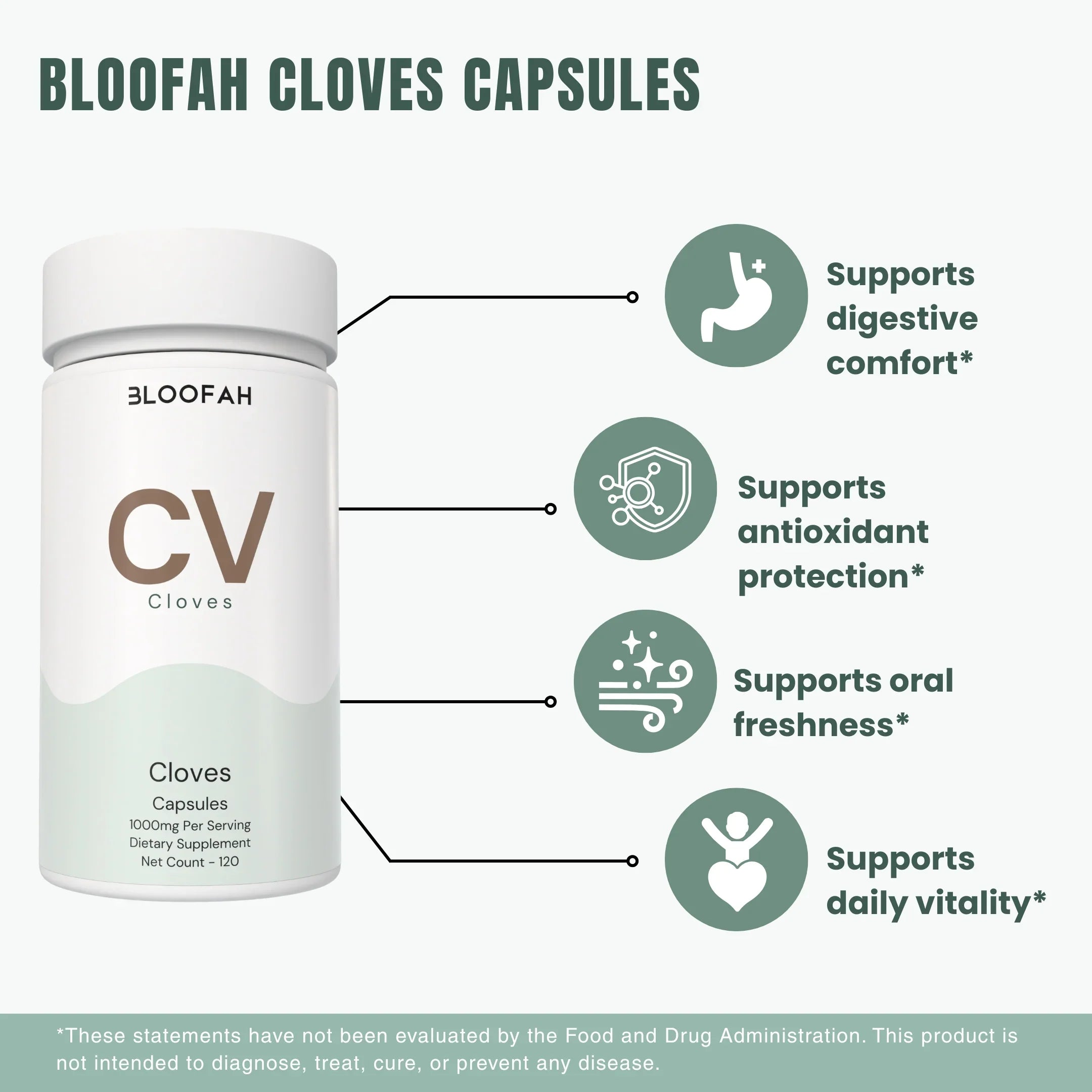 Bloofah CV – Cloves Capsules 1000mg | Digestion & Oral Wellness Support (120 Capsules)