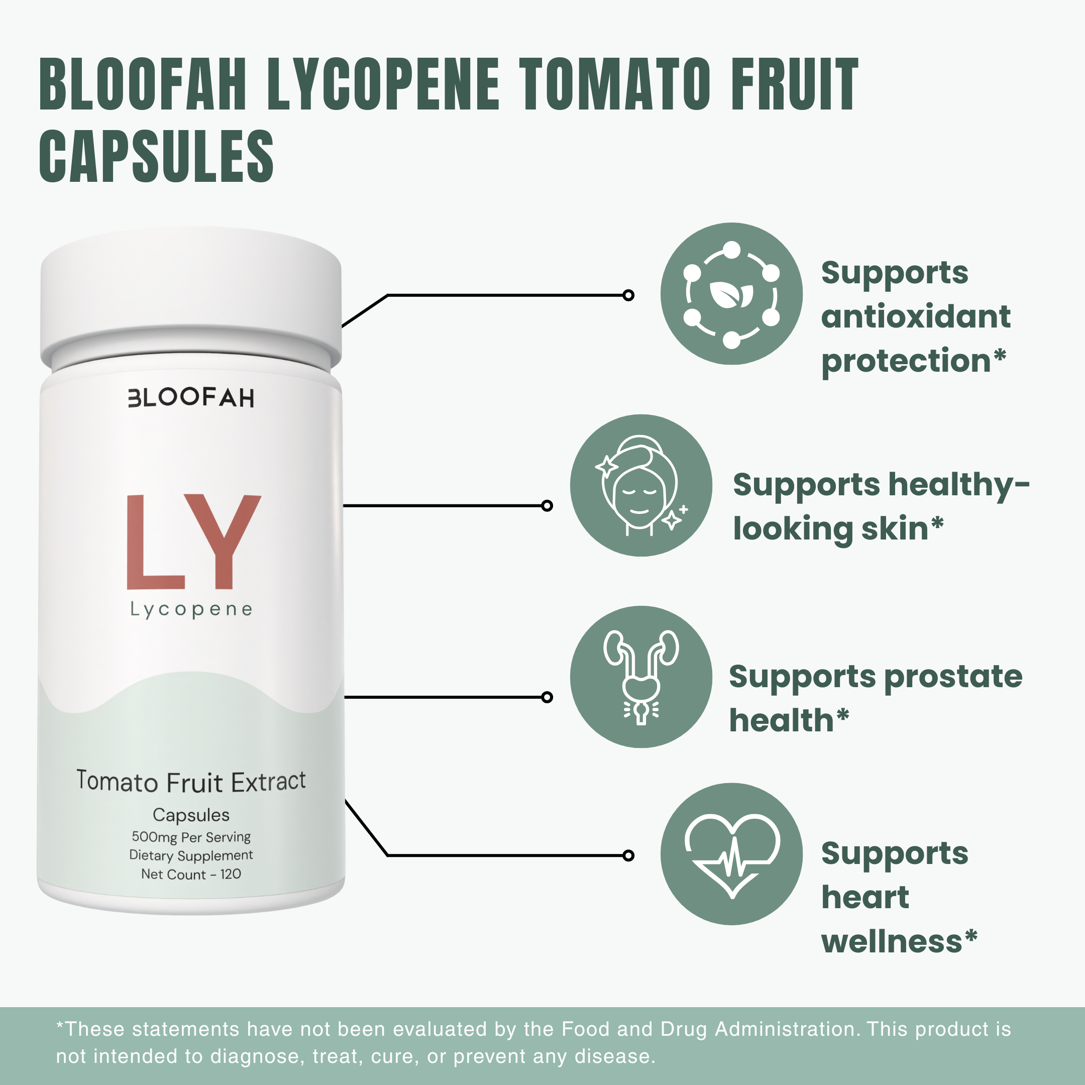 Bloofah LY Lycopene Supplement Capsules 500mg | Tomato Fruit 10:1 Concentrated Extract – Antioxidant Support (120 Capsules)