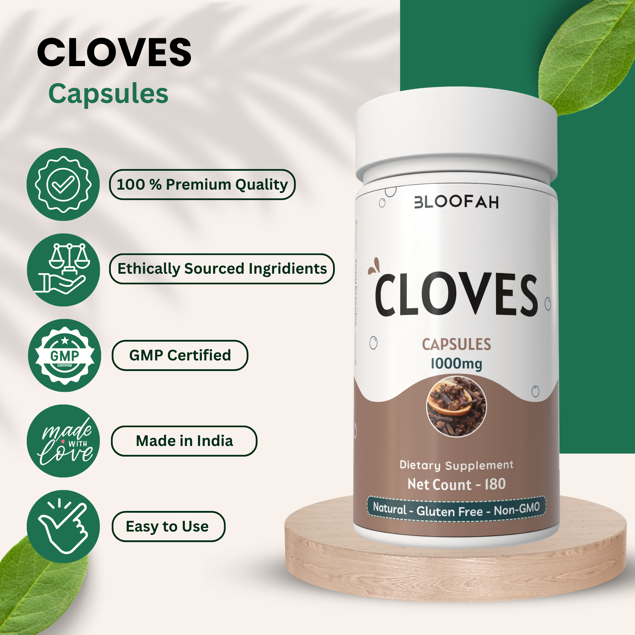 Bloofah Cloves Capsules 1000mg Per Serving | (Syzygium aromaticum) Natural Clove Powder, 100% Pure, Non-GMO, Clove Supplement for Daily Use Supports Wellness and General Health
