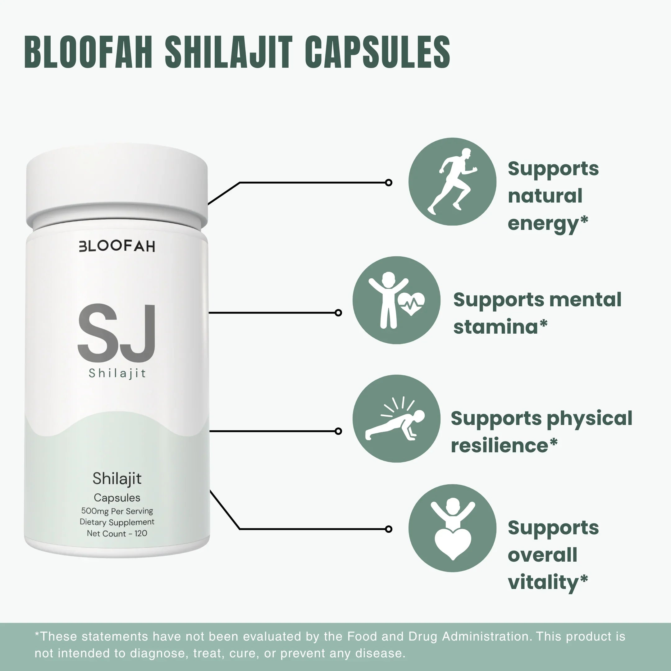 Bloofah SJ – Shilajit Capsules 500mg | Energy & Vitality Support (120 Capsules)