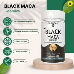 Bloofah Black Maca Capsules 500mg | Natural Black Maca (Lepidium meyenii Walpers) Root Extract 10:1 Powder | 100% Natural Herbal Supplement | Non-GMO, Gluten Free