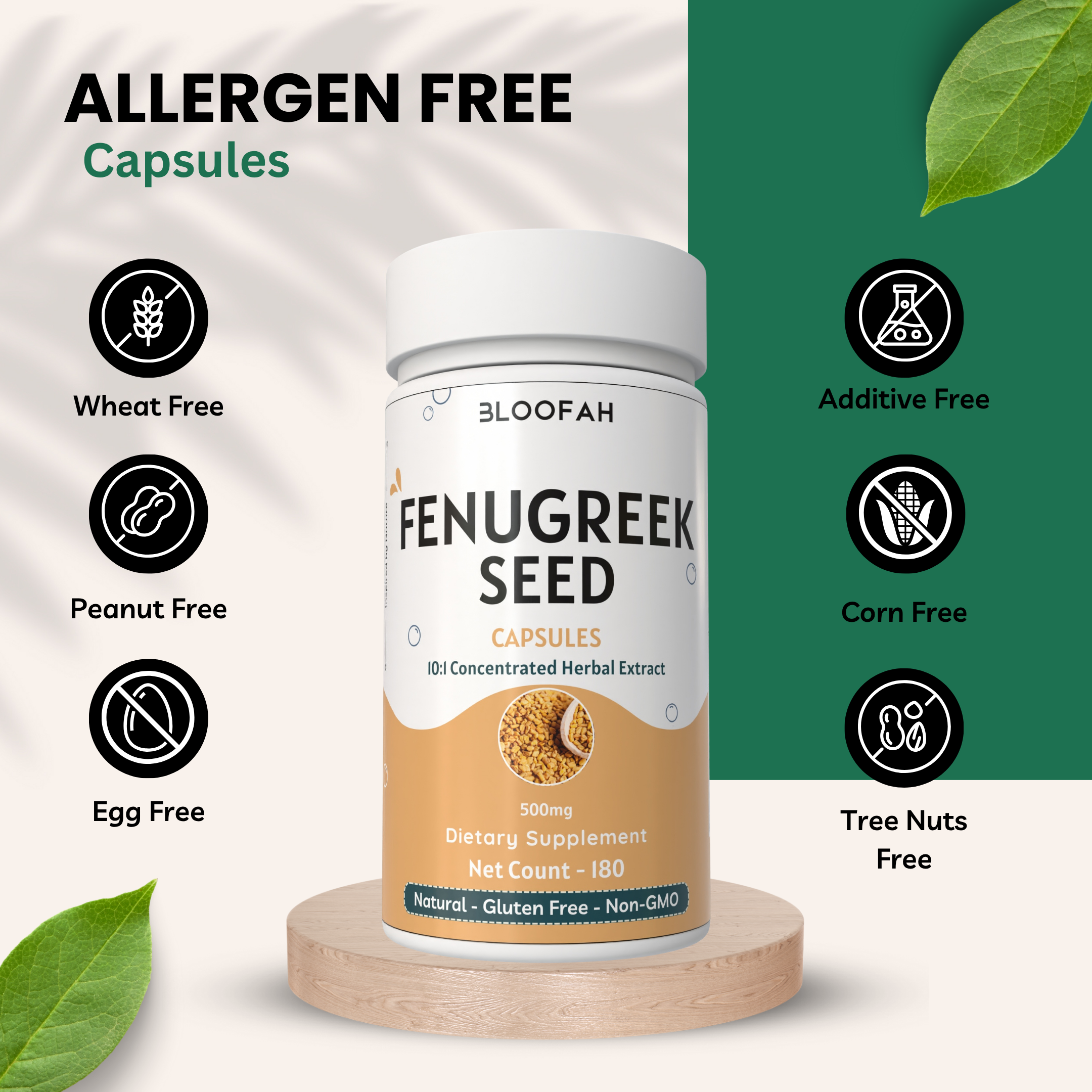 Bloofah Fenugreek Seed Capsules 500mg | 100% Natural Fenugreek Seed Extract 10:1 (Trigonella foenum-graecum) Herbal Supplement for Overall Health Well-Being | Non-GMO, Gluten Free