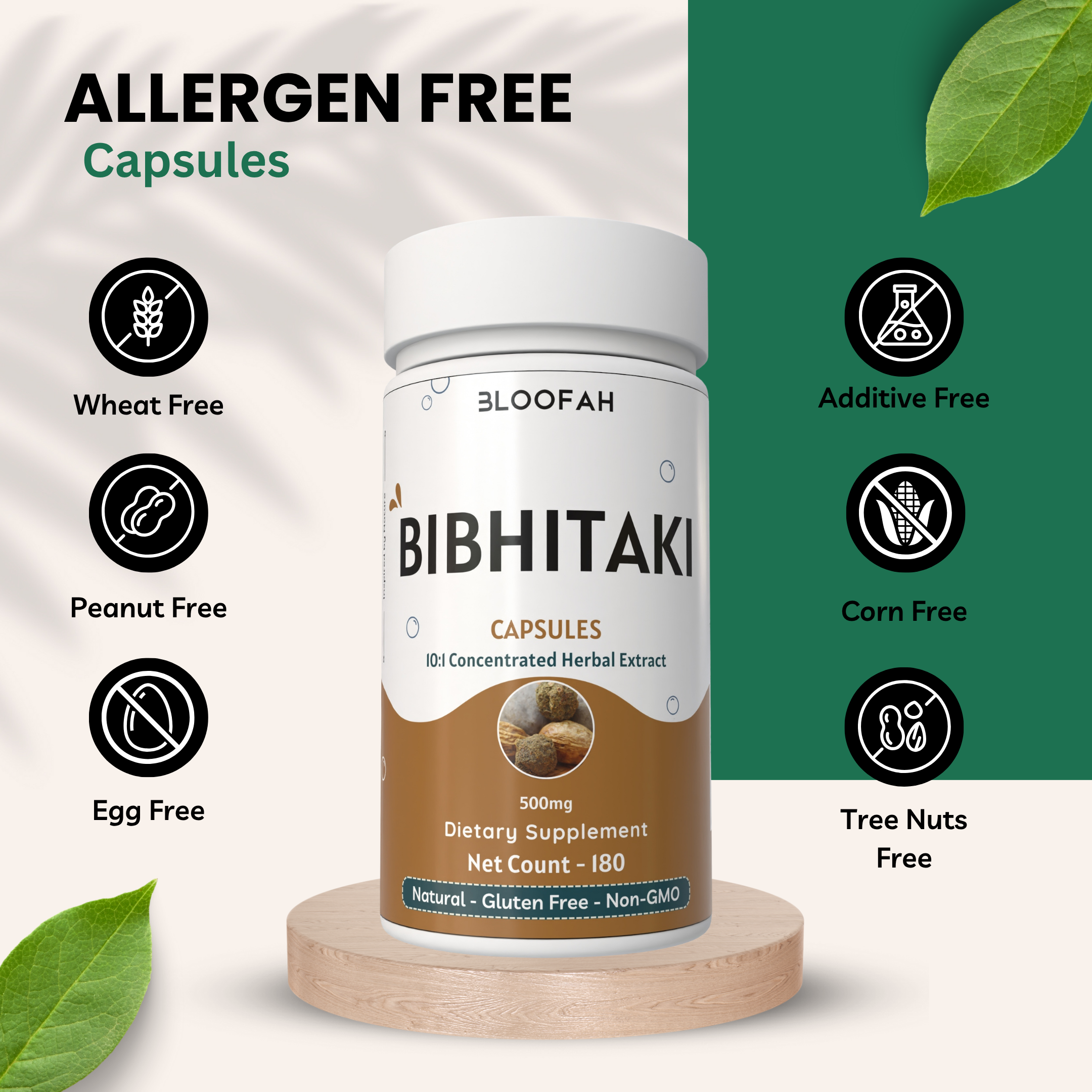 Bloofah Bibhitaki Capsules 500mg | 100% Natural Bibhitaki (Terminalia bellirica) Fruit Powder Extract 10:1 Per Serving 5000mg | Gluten Free & Non-GMO Formula for Overall Health Wellness