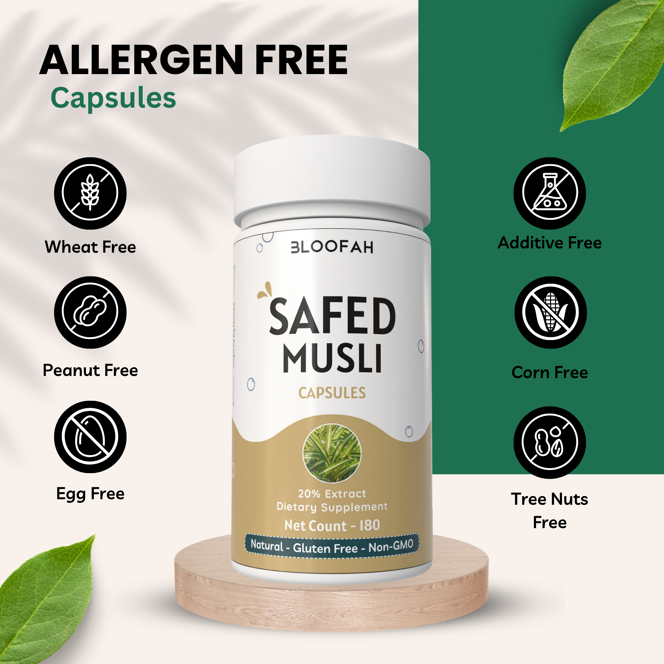 Bloofah Safed Musli Capsules 500mg | Non-GMO, Gluten Free, Natural Herbal Supplements | 100% Pure, Organic Safed Musli Extract 20% (Chlorophytum borivilianum) Powder Extra Strength