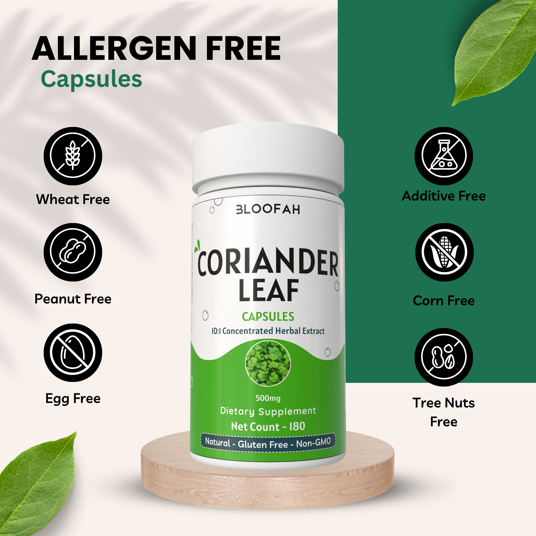 Bloofah Coriander Leaf Extract Capsules 500mg | Pure Coriander (Coriandrum sativum) Leaf Powder Extra Stength Eq. to 5000mg Per Serving | Rich Vitamin A & C | Natural Body Cleansing & Detox