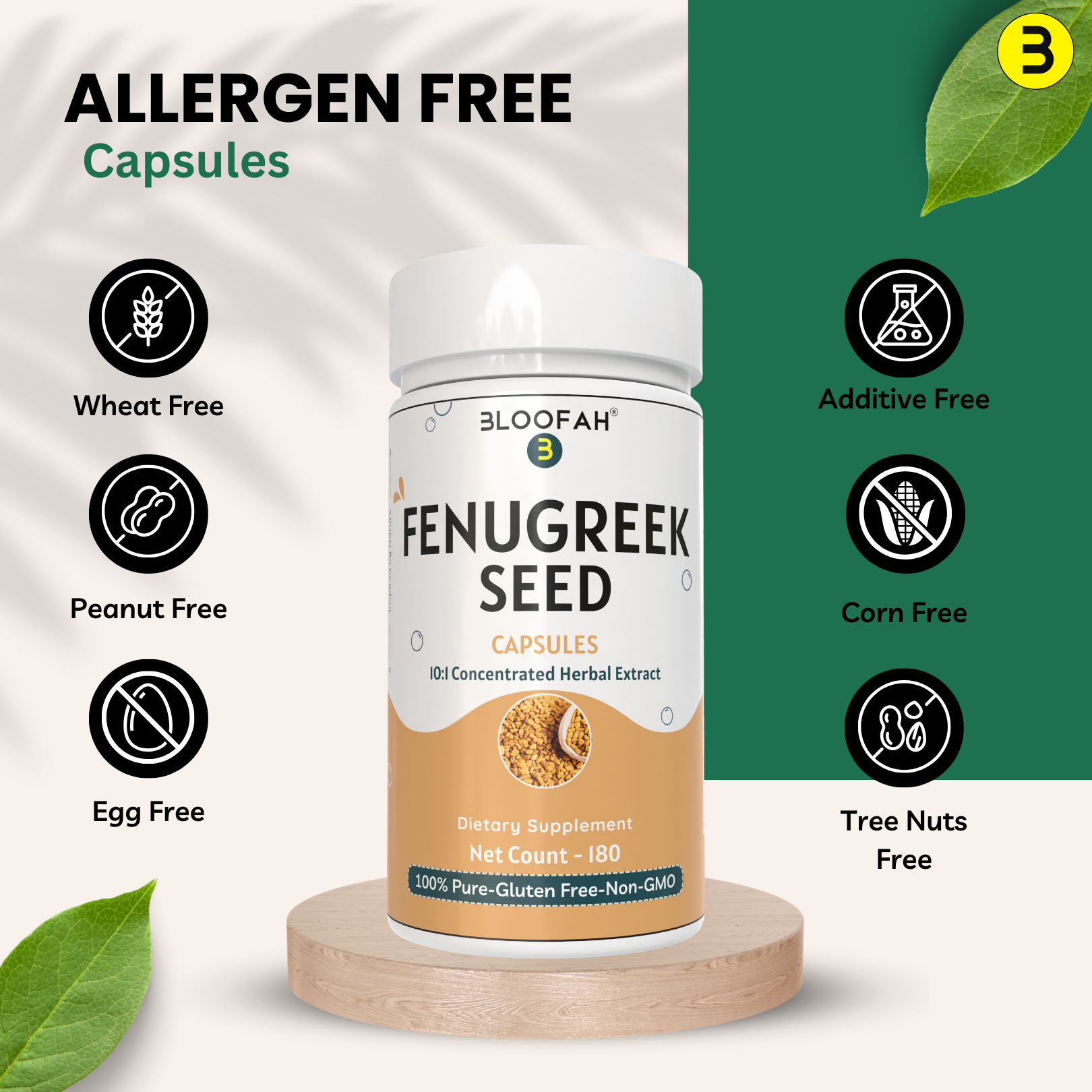 Bloofah Fenugreek Seed Capsules 500mg | 100% Natural Fenugreek Seed Extract 10:1 (Trigonella foenum-graecum) Herbal Supplement for Overall Health Well-Being | Non-GMO, Gluten Free