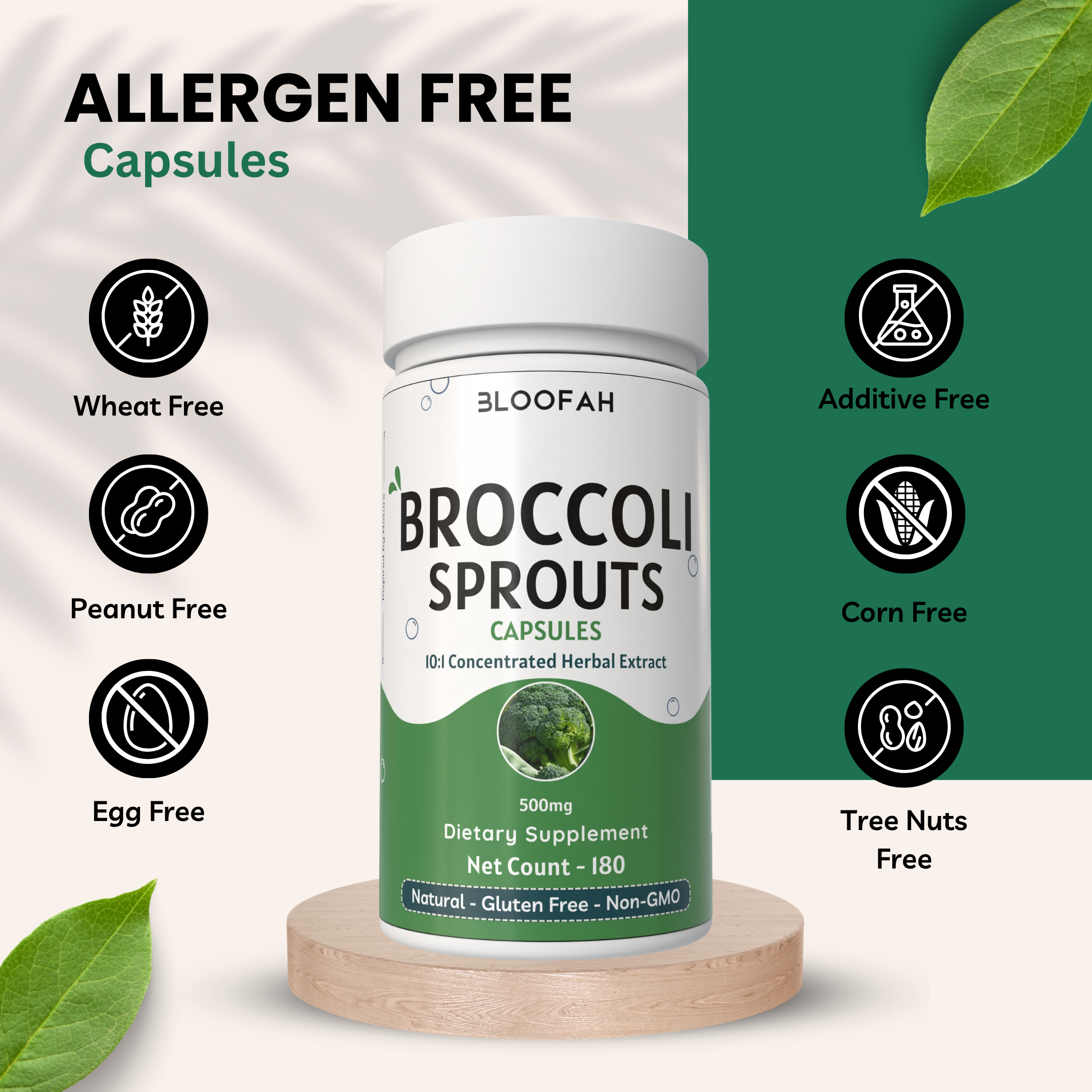 Bloofah Broccoli Sprout Extract Supplement 500mg | Broccoli Sprout (Brassica oleracea VAR. Italica) Extract 10:1 Powder | 100% Pure, Natural, Gluten-Free Formula Herbal Supplements