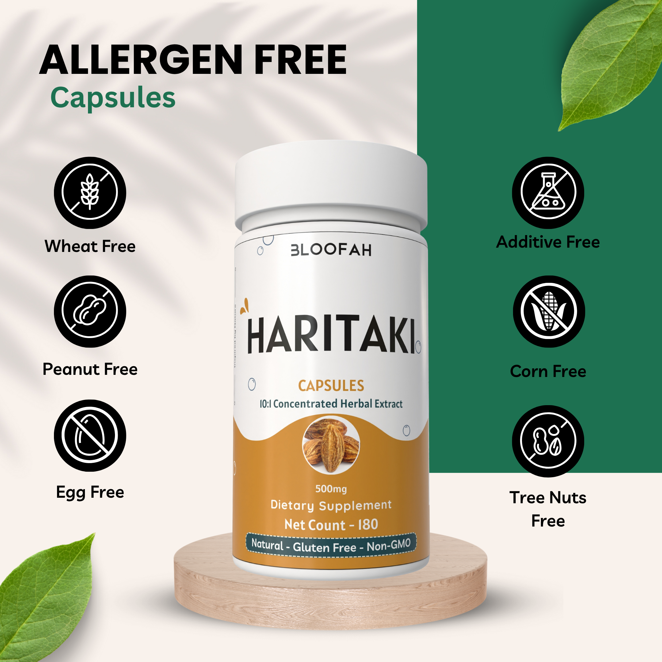 Bloofah Haritaki Capsules 500mg | Natural Digestive Health Supplement | 100% Pure Haritaki (Terminalia chebula) Fruit Extract 10:1 Powder | Non-GMO, Gluten Free Formula Herbal Supplement