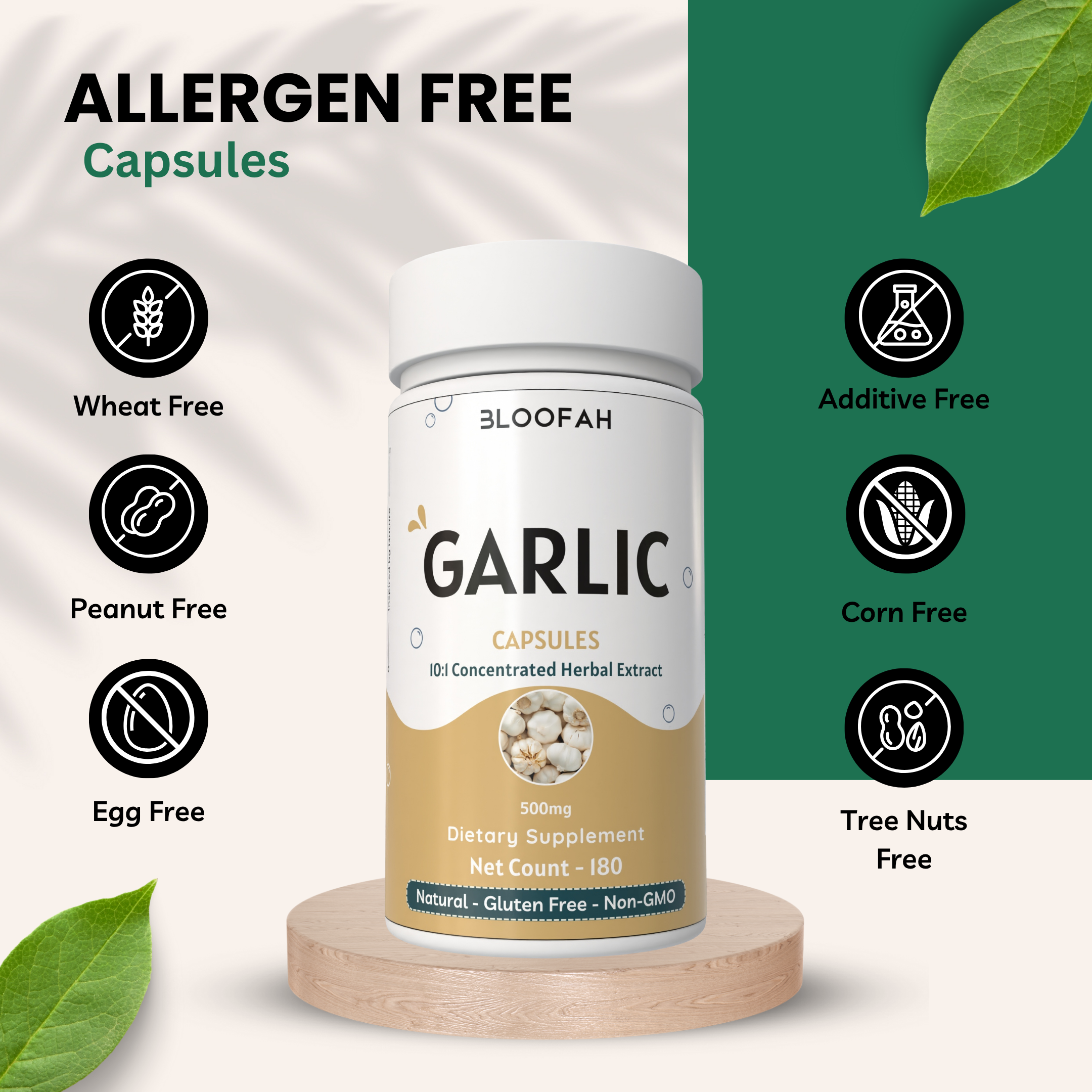 Bloofah Garlic Extract Capsules 500mg | 100% Pure Garlic (Allium sativum) Powder | Herbal Supplement for Health and Wellness | Natural, Gluten Free, Non-GMO Formula 5000mg Per Serving