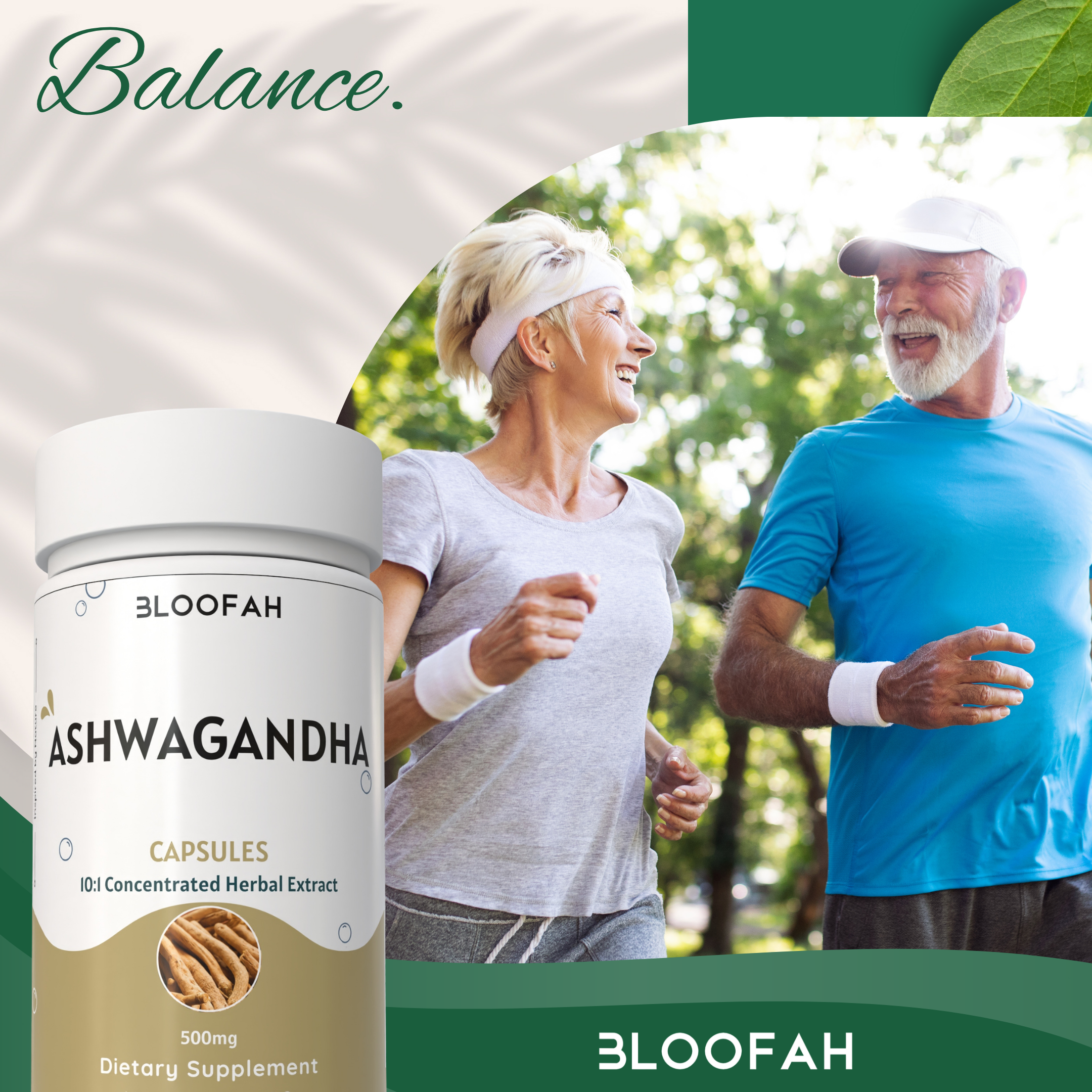 Bloofah Ashwagandha Capsules 500mg - (Withania somnifera) 10:1 Extract Powder, 100% Natural & Pure, Non-GMO, Gluten-Free, Extra Strength Herbal Suppleemnt for Men & Women