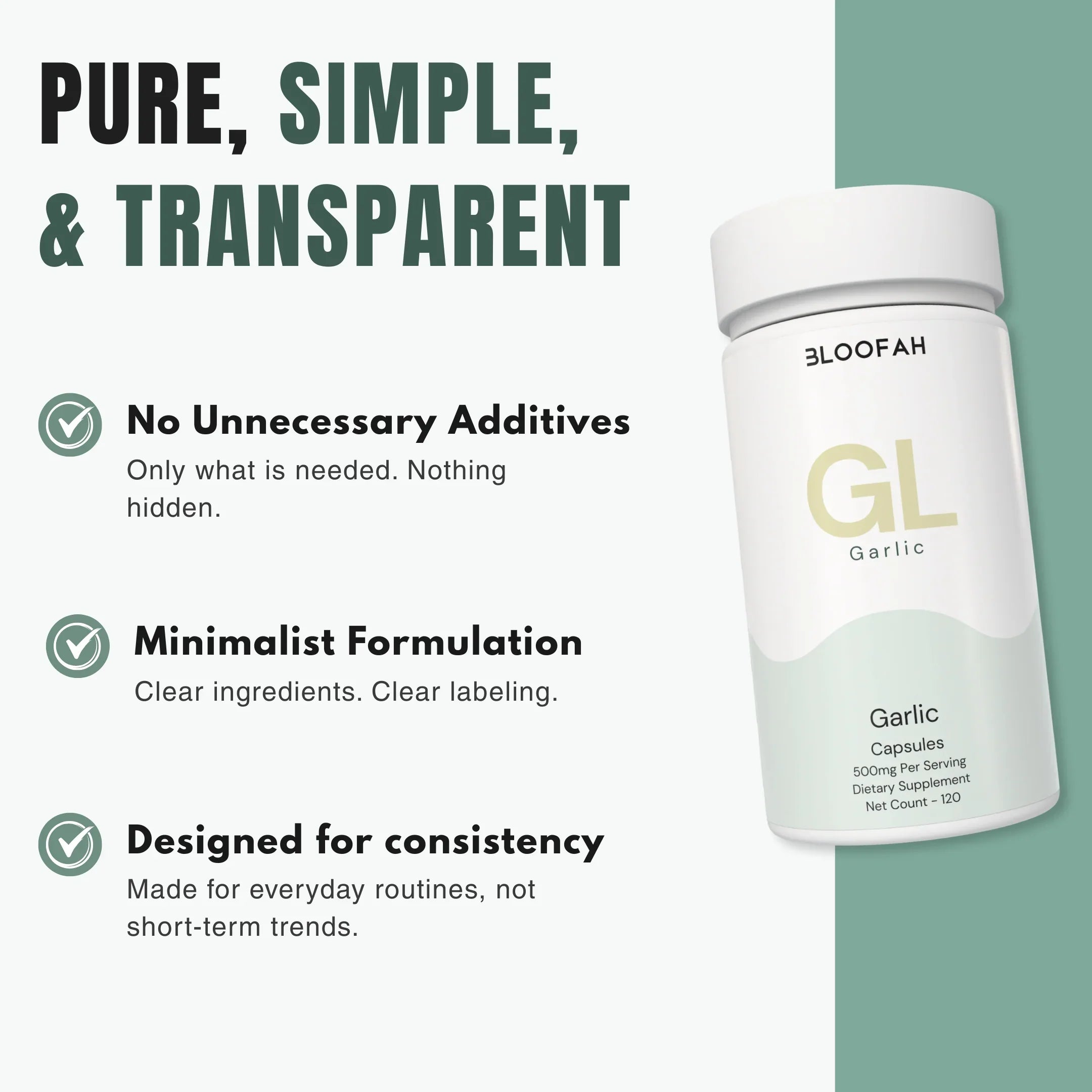 Bloofah GL Garlic Capsules 500mg | Allium sativum Bulb Extract | 120 Capsules