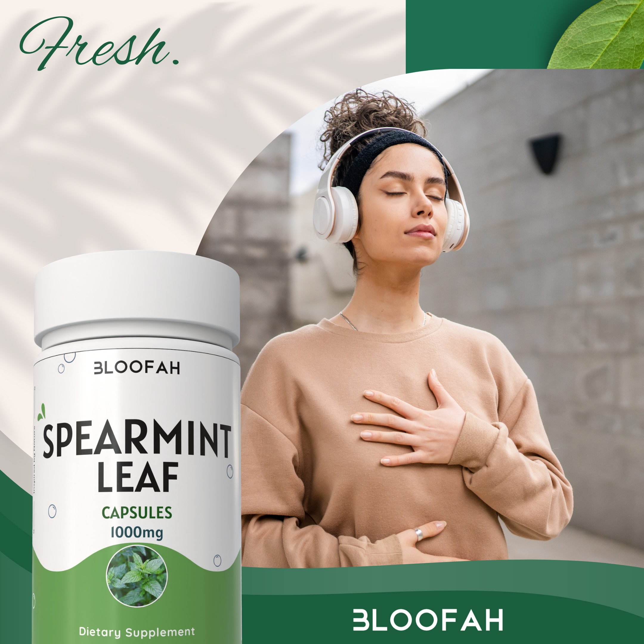 Bloofah Spearmint Leaf Supplement | Spearmint (Mentha spicata) Powder | 100% Pure, Natural, Gluten-Free Formula Herbal Supplements for Overall Wellness | 1000mg Per Serving