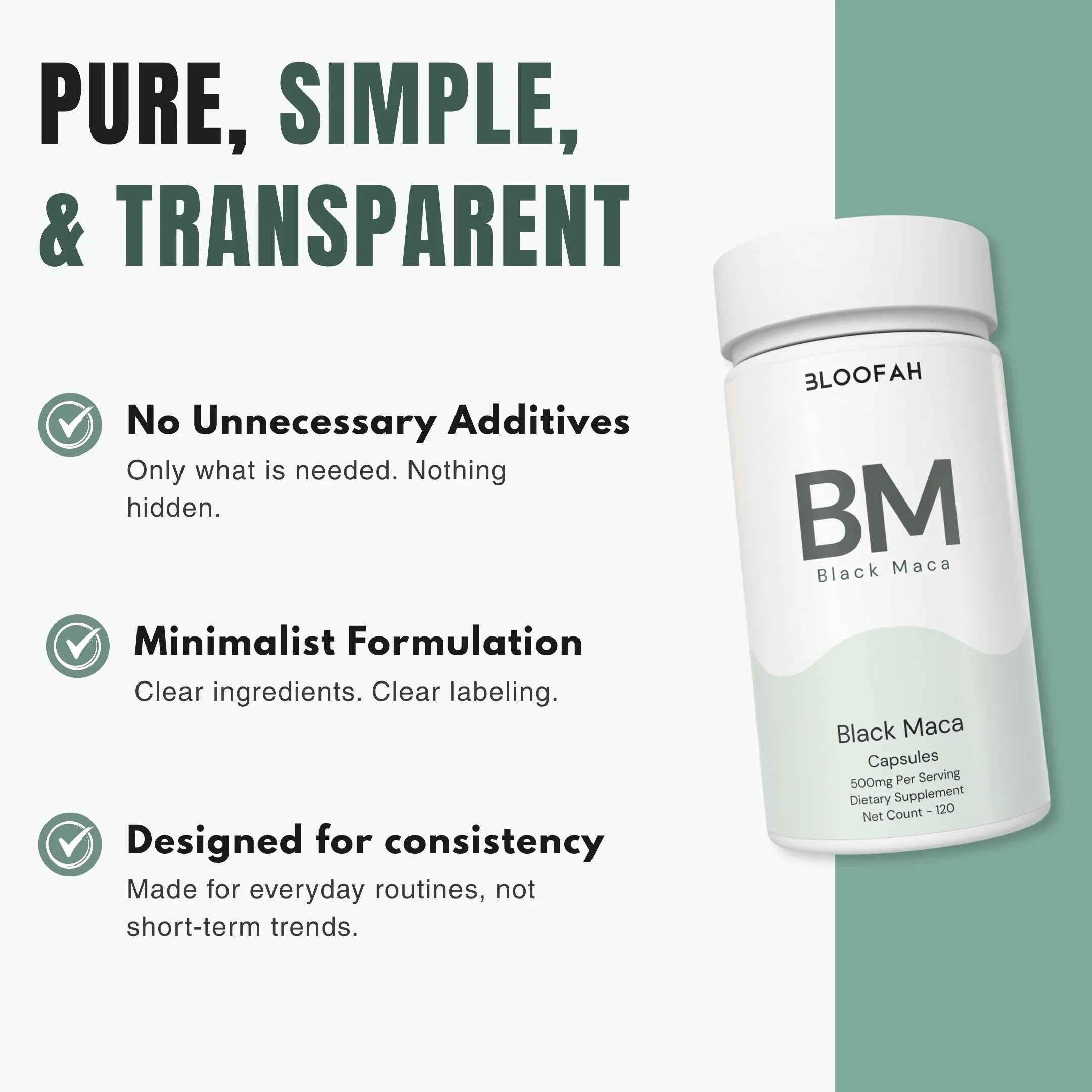 Bloofah BM – Black Maca Capsules 500mg | Energy & Vitality Support (120 Capsules)