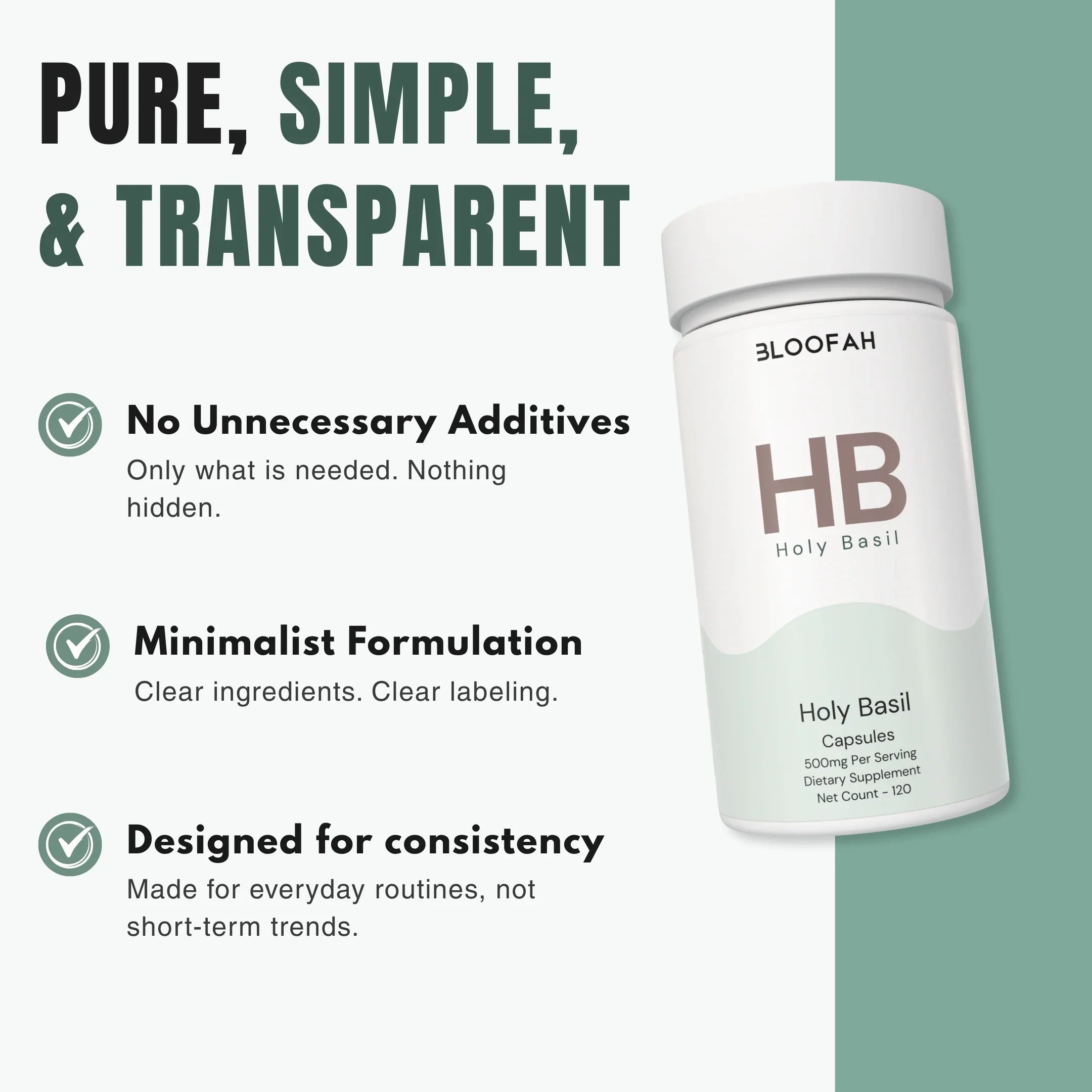 Bloofah HB – Holy Basil Capsules 500mg | Stress & Immunity Support (120 Capsules)