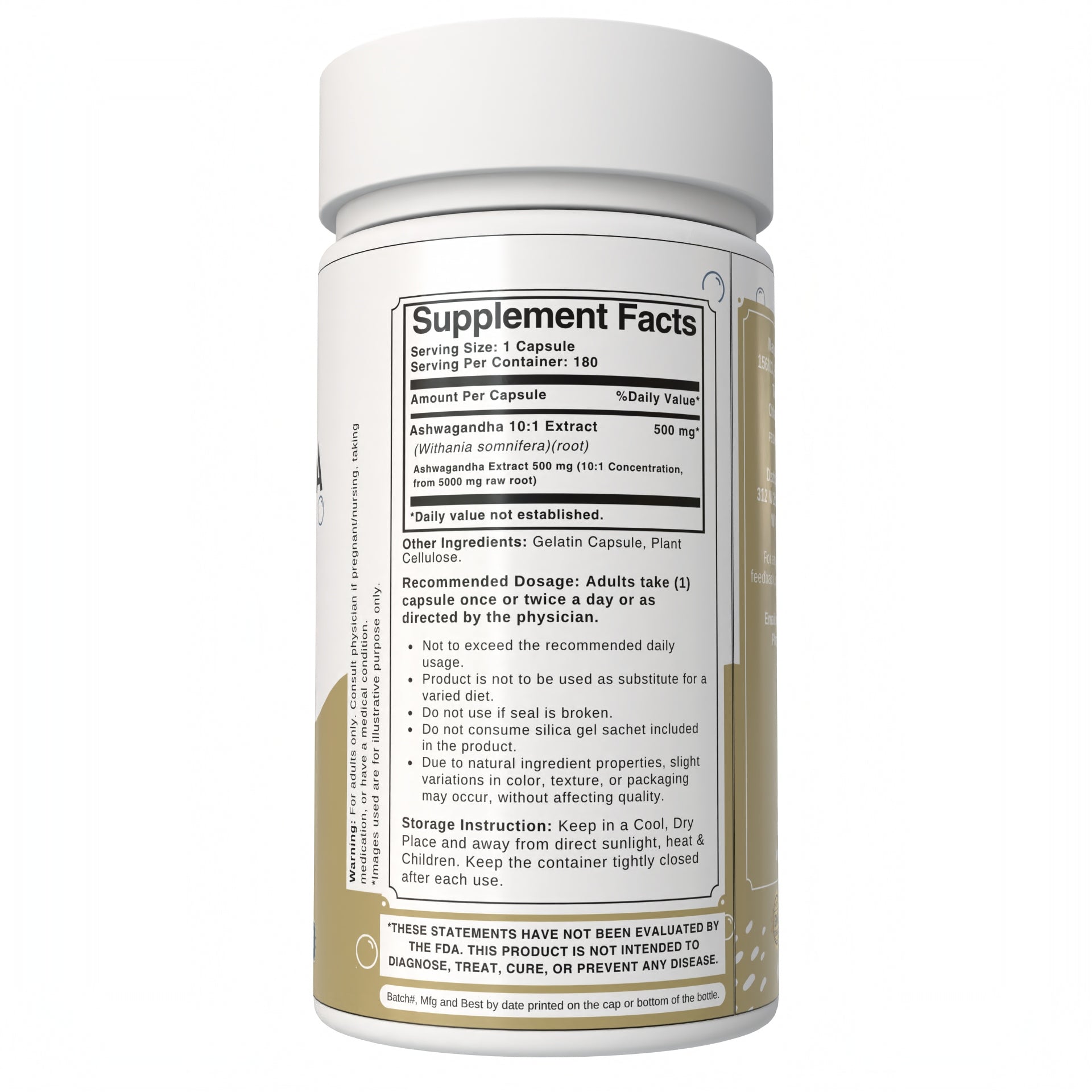 Bloofah Ashwagandha Capsules 500mg - (Withania somnifera) 10:1 Extract Powder, 100% Natural & Pure, Non-GMO, Gluten-Free, Extra Strength Herbal Suppleemnt for Men & Women