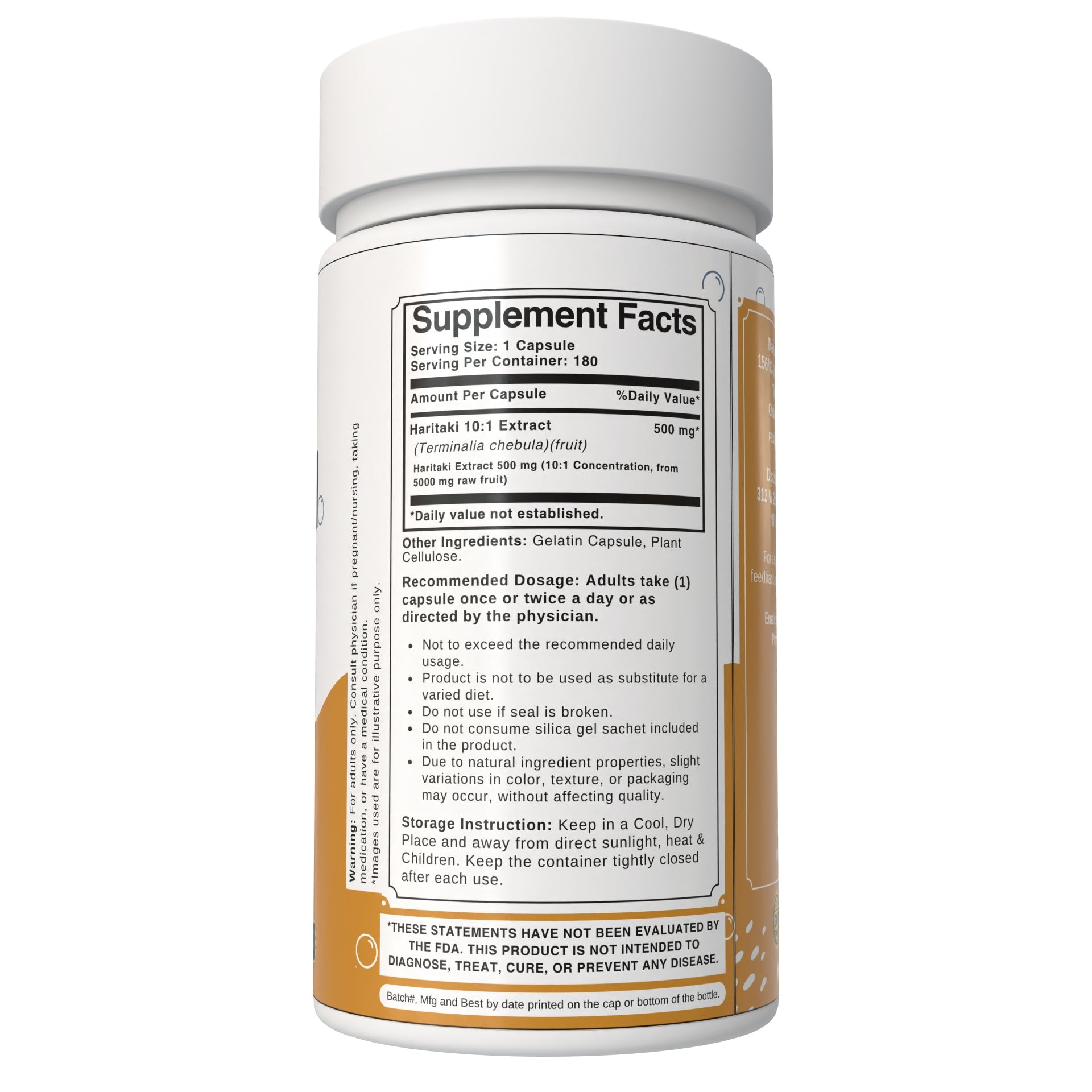 Bloofah Haritaki Capsules 500mg | Natural Digestive Health Supplement | 100% Pure Haritaki (Terminalia chebula) Fruit Extract 10:1 Powder | Non-GMO, Gluten Free Formula Herbal Supplement